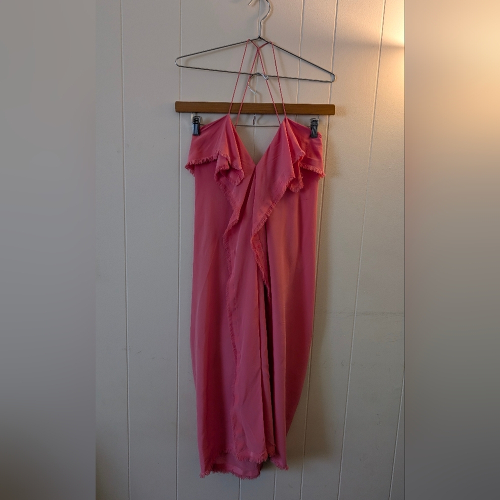 Chelsea And Walker Satin Midi 100% Silk Ruffle Dress 2